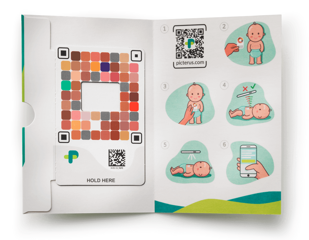 Picterus Jaundice Pro folder with colour calibration card and instructions